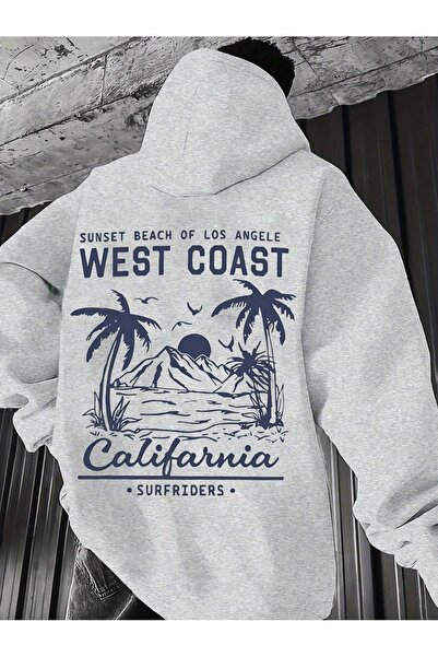 ship master هوديي للجنسين Y2K West Coast مطبوع بغطاء رأس - نمط كاليفورنيا بالم قصة فضفاضة شتاء بغطاء رأس