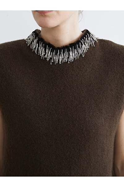 LC Waikiki Peak New Season Mock Neck Beaded Women's Knitwear Sweater