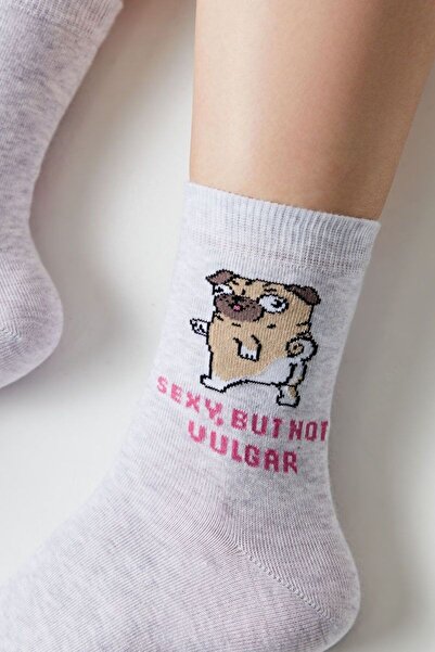 Conte Elegant Funny cotton socks, with "Pug" pattern, Conte Happy 607 - Light Grey, 36-39 (23-25)