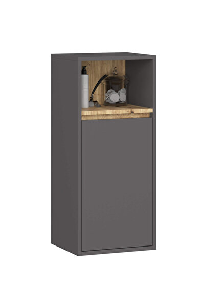 SERSIMO Hanging bathroom shelf, with 2 doors, 16 mm chipboard, 35x30x80 cm, gray and artisan oak