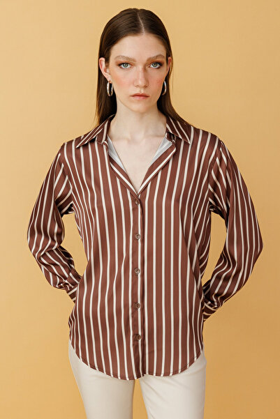 ON Minimalist Striped Oversized Long Sleeve Satin Women's Shirt