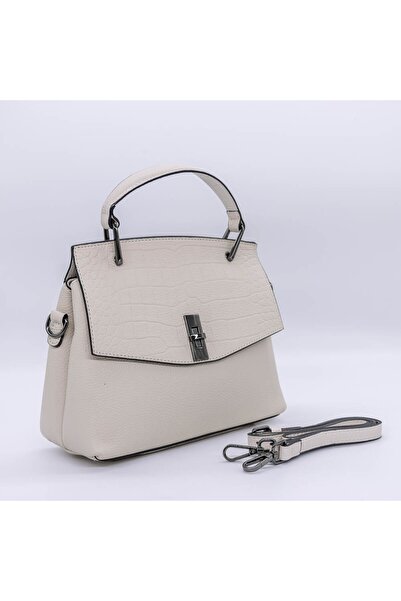 İNJOY Women's Genuine Leather Bag BD-98 Cream