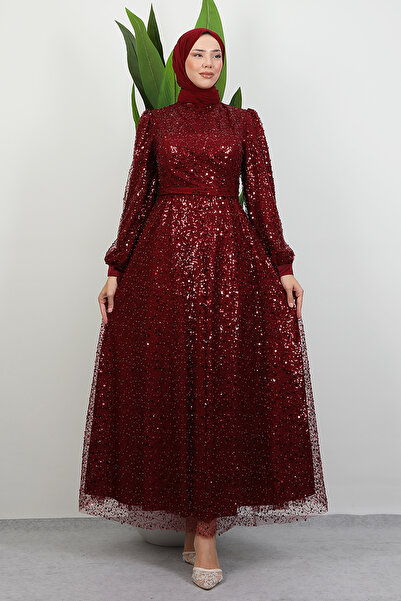 Lamia Giyim Betül Tesettür Abiye Bordo