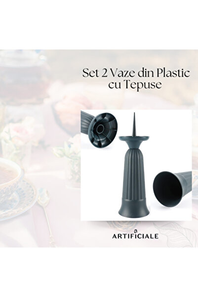 Artificiale Rolio Set 2 Plastic Vases with Stakes – for cemetery or decor