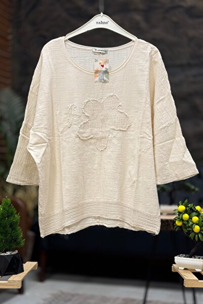 sahnemoda Bluză din in casual cu mâneci capri cu paiete Papatya