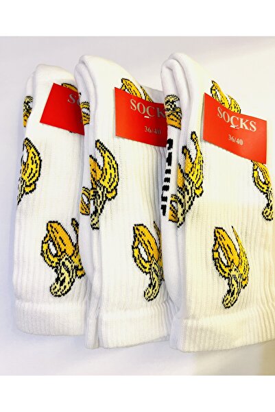 diğerr1 Banana Figured Socks 3-Piece White, Women/Men