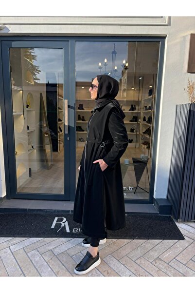 Babil Butik 25027004 Zippered Women's Trench Coat Black