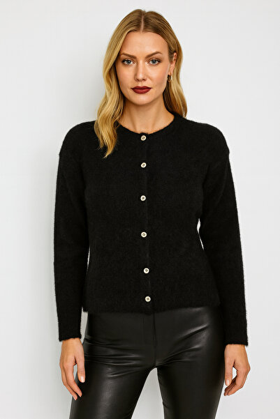 Minora MinoraLady Cardigan cu barbă cu textura moale pentru femei, negru basi...