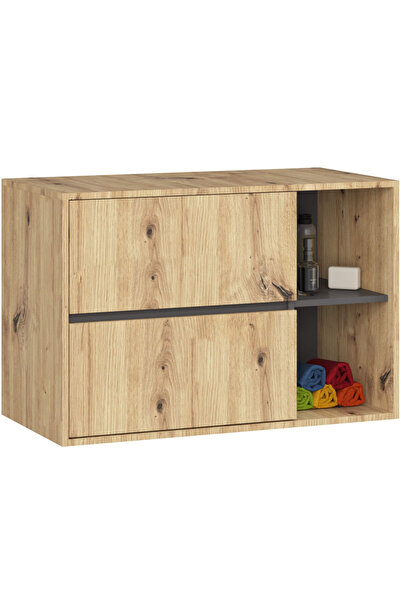 SERSIMO Hanging bathroom shelf, with 2 drawers, 16 mm chipboard, 90x46x60 cm, artisan oak and gray