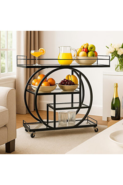 genric عربة تقديم زجاجية شفافة من FFD - عربة بار عصرية (أسود، 80 سم)