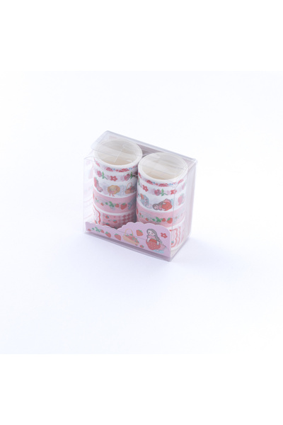 Bimotif 10lu washi tape seti, dekoratif renkli kağıt bant Çilek Toplayan Kız
