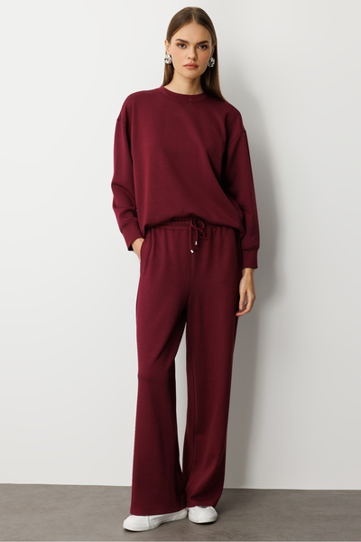 Mizalle Beli Lastikli Yumuşak Dokulu Mürdüm Jogger Pantolon