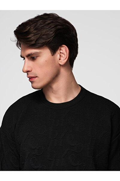 OMBRE Men's RELAXED FIT Hoodie with Embossed Letters - Black V1 B1712