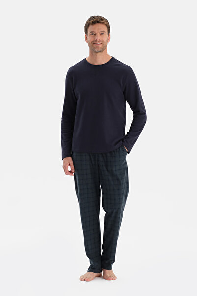 Dagi Lacivert Dikiş Detaylı Waffle Tişört Pantolon Pijama Takımı