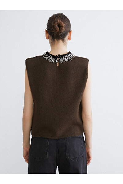 LC Waikiki Peak New Season Mock Neck Beaded Women's Knitwear Sweater