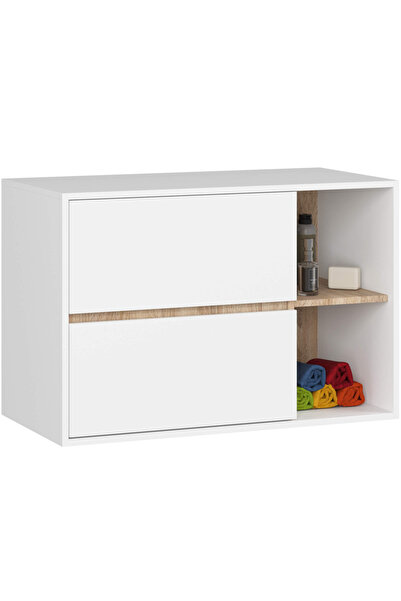 SERSIMO Hanging bathroom shelf, with 2 drawers, 16 mm chipboard, 90x46x60 cm, white and sonoma oak