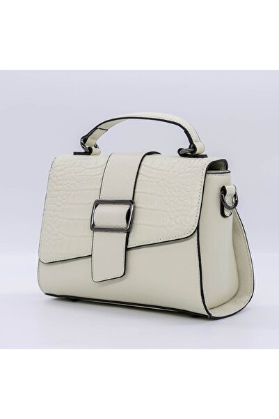 İNJOY Women's Genuine Leather Bag 5678 White