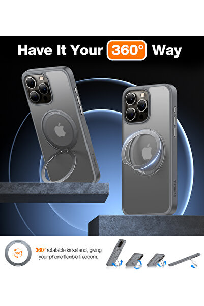 TORRAS Ostand Pro 360° Rotatable Magnetic Ring Case for iPhone 15 Pro Max - Grey