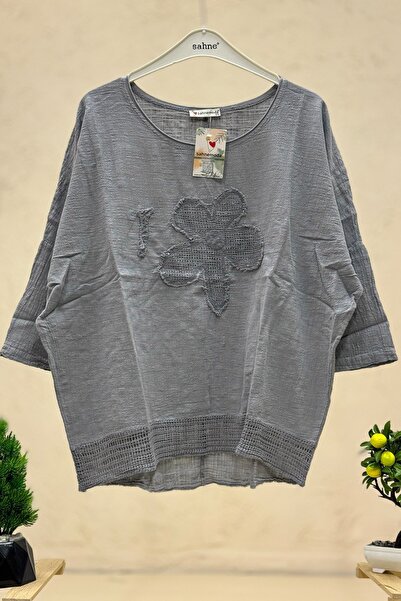 sahnemoda Bluză din in casual cu mâneci capri cu paiete Papatya