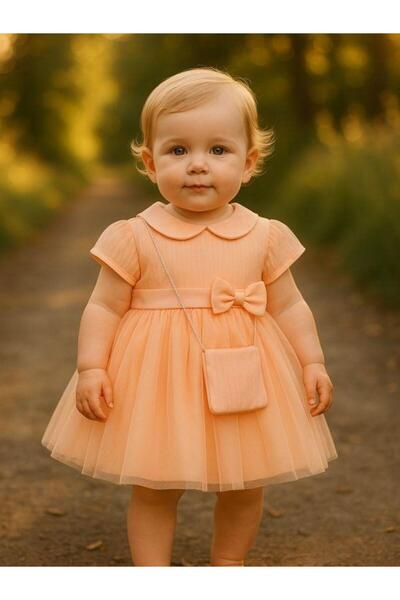 Zekids Baby Girl Evening Dress with Bow on the Waist and Bag