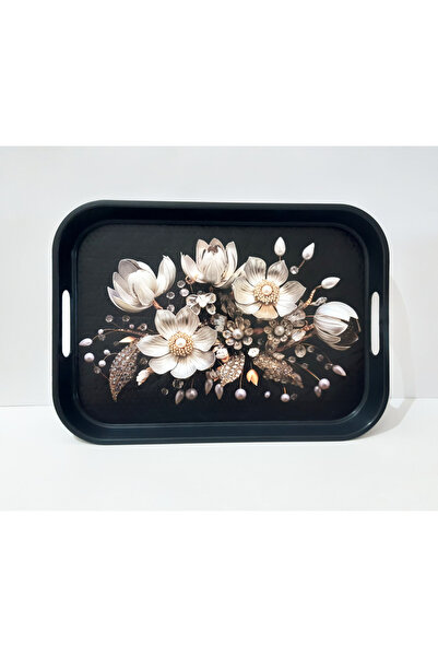 renkli çiçekler Tea Tray 35X25X3.5 cm Patterned Plastic Rectangular Tea Coffee Tray Presentation Tray
