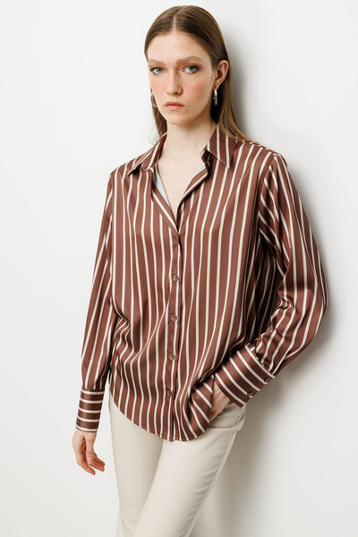 ON Minimalist Striped Oversized Long Sleeve Satin Women's Shirt