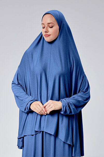 Sonbaharmoda Women's Two Piece Prayer Dress with Headscarf Organic Cotton Elastic Sleeve Non-Slip Skirt Combed Hijab