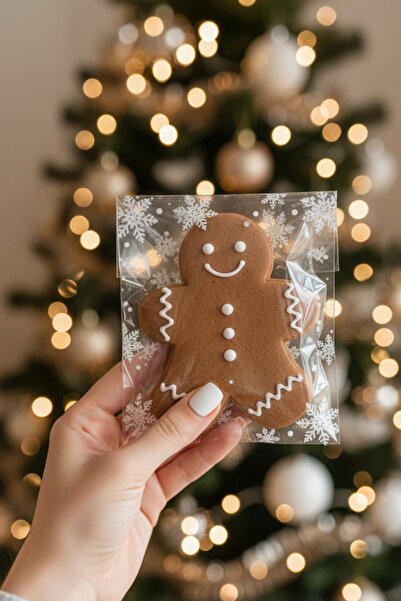 Dekals Yapışkanlı 25 li 13x23 Kar Taneli OPP Şeffaf Poşet Kurabiye Şeker Çikolata Kartpostal Poşeti