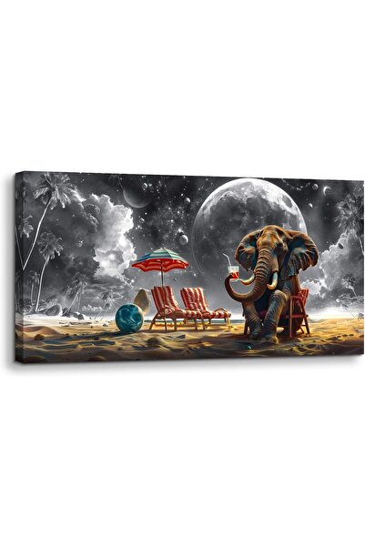 Emoda home Trove لوحة فنية جدارية مؤطرة على قماش لفيل شاطئ خيالي (60×120 سم) ...