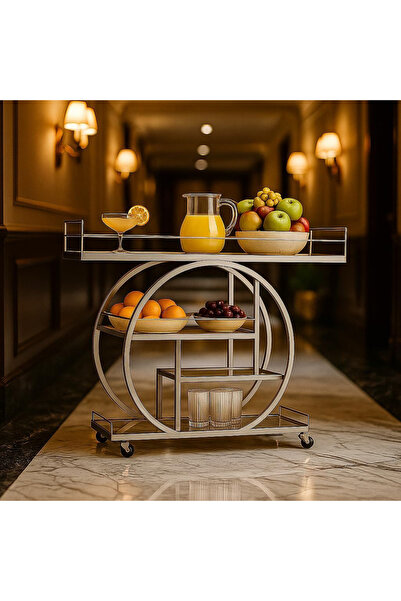 genric عربة تقديم زجاجية شفافة من FFD - عربة بار عصرية (فضية، 120 سم)