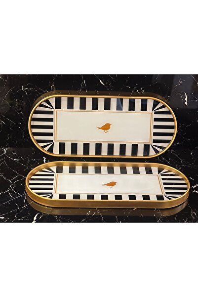 pırıltı home 2 Person 2 Piece Presentation Service Tray Black Bird Model