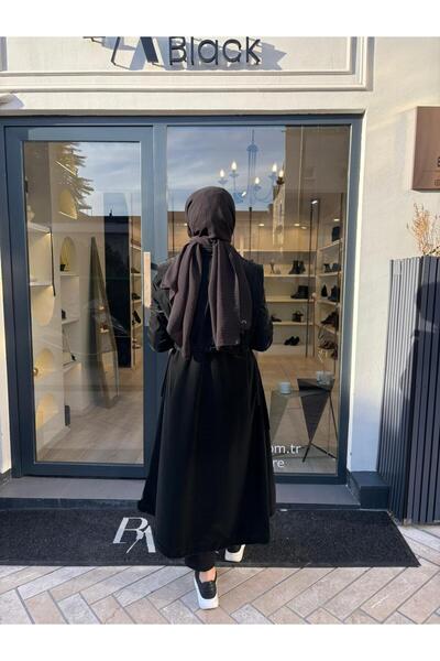 Babil Butik 25027004 Zippered Women's Trench Coat Black