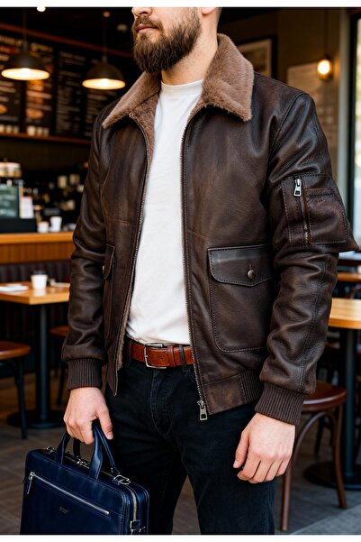 vivamood hakiki deri erkek mont nuplin kürklü