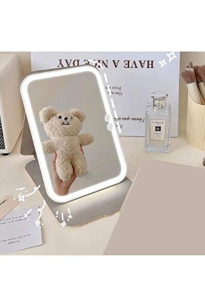 Amir Oglinda Mica Alba Portabila Patrata cu LED pentru Machiaj si Suport Pliabil