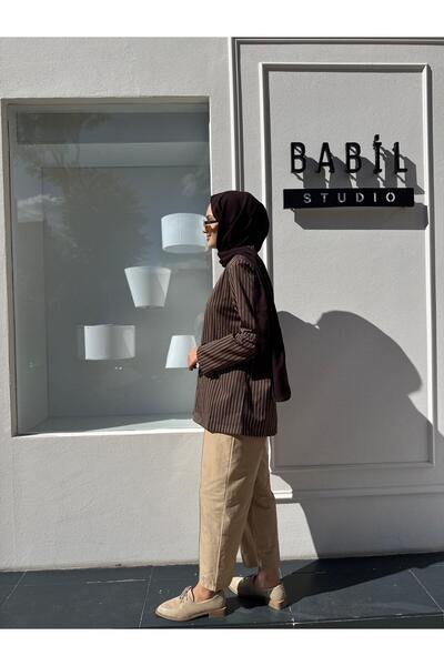 QOOQ STORE 26FW202 Bluză de damă cu dungi MARO CU DUNGĂ