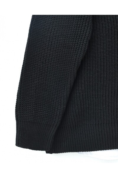 Modamorfo Gold Buttoned Casual Knit Cardigan - Black