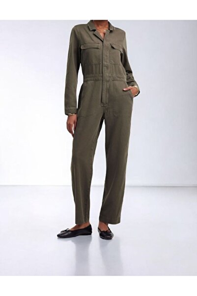 Alimodaa Uzun Fermuarlı Koton Kumaş Tulum