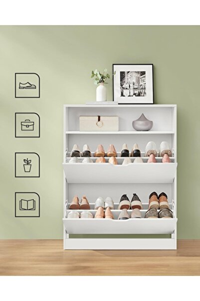VASAGLE Shoe cabinet 80x24x102 cm, with 2 hinged doors, adjustable divider and top shelf, white