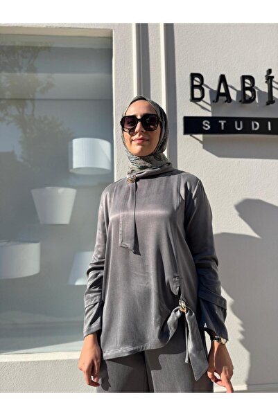 Babil Butik 25023014 Collar Detail Women's Blouse Anthracite