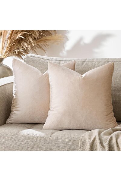 GIGIZAZA Decorative Velvet Sofa Pillow Covers, 50x50 cm, Set of 2 - Cream