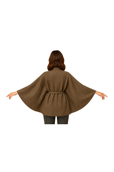 Hayalet Custom Tailored Cape Poncho Women's Silvery Woolen Cloak Model Stylish Outerwear