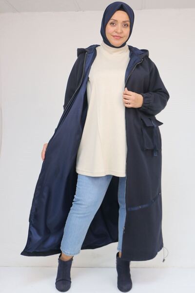 Eslina 43082 Plus Size Skirt Baby Elastic Cashmere Coat - Navy Blue