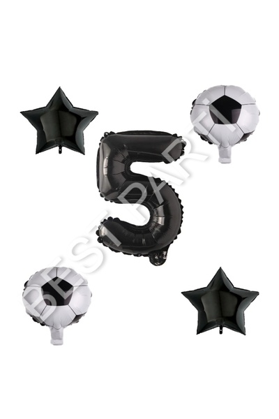 İSTOÇ PARTİ مجموعة بالونات على شكل نجمة لكرة القدم باللون الأسود، العمر 5