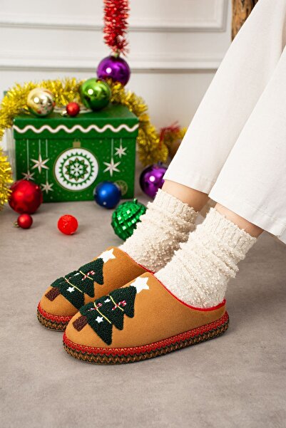 FUGA MODA Noelia Taba Christmas Tree Embossed Embroidered Silent Sole Christmas Gift Slippers House Slippers