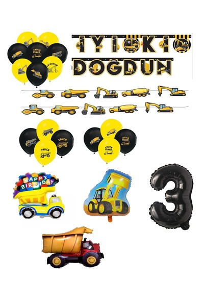 İSTOÇ PARTİ Construction Themed Birthday Party Set Age 3