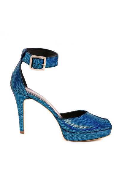 Vanilla Days Baku Blue Thin Heel Sandals with Reptile Print