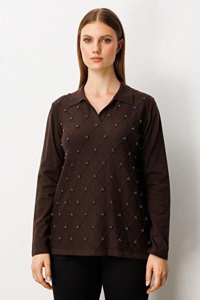 Onteks 63381 Polo Neck Sweater with Pearls