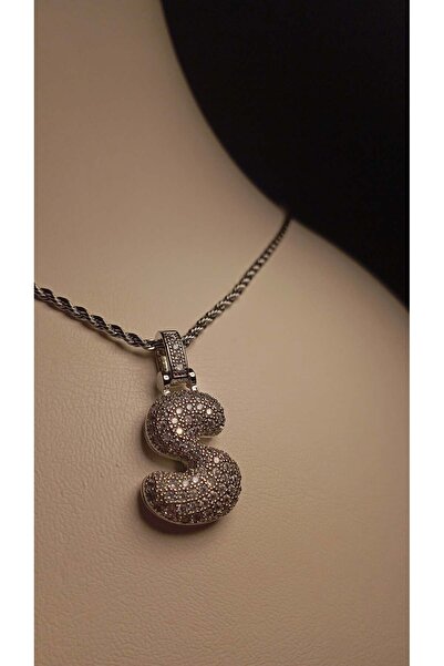 MİNXİLA S Harfli Çelik Kolye - 316L Çelik S Harfli Kolye - Taşlı Balon Kolye ...