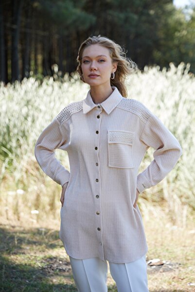 Moodbasic METAL AKSESUARLI KADİFE GÖMLEK