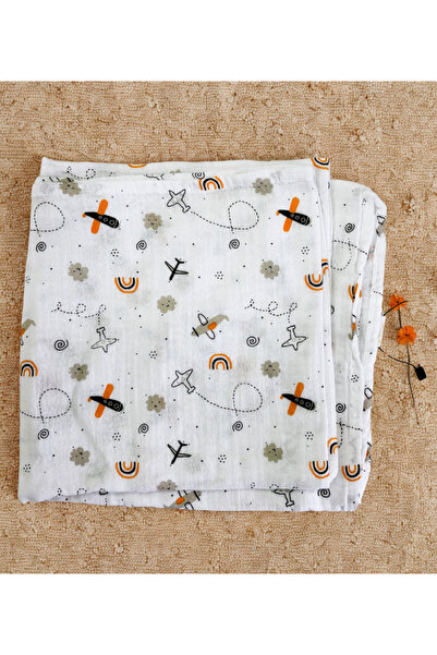 Sunshinebaby Muslin Cotton Soft Airplane Pattern Baby Swaddles 2 Layered (110*110) Cozy Infant Baby Essential
